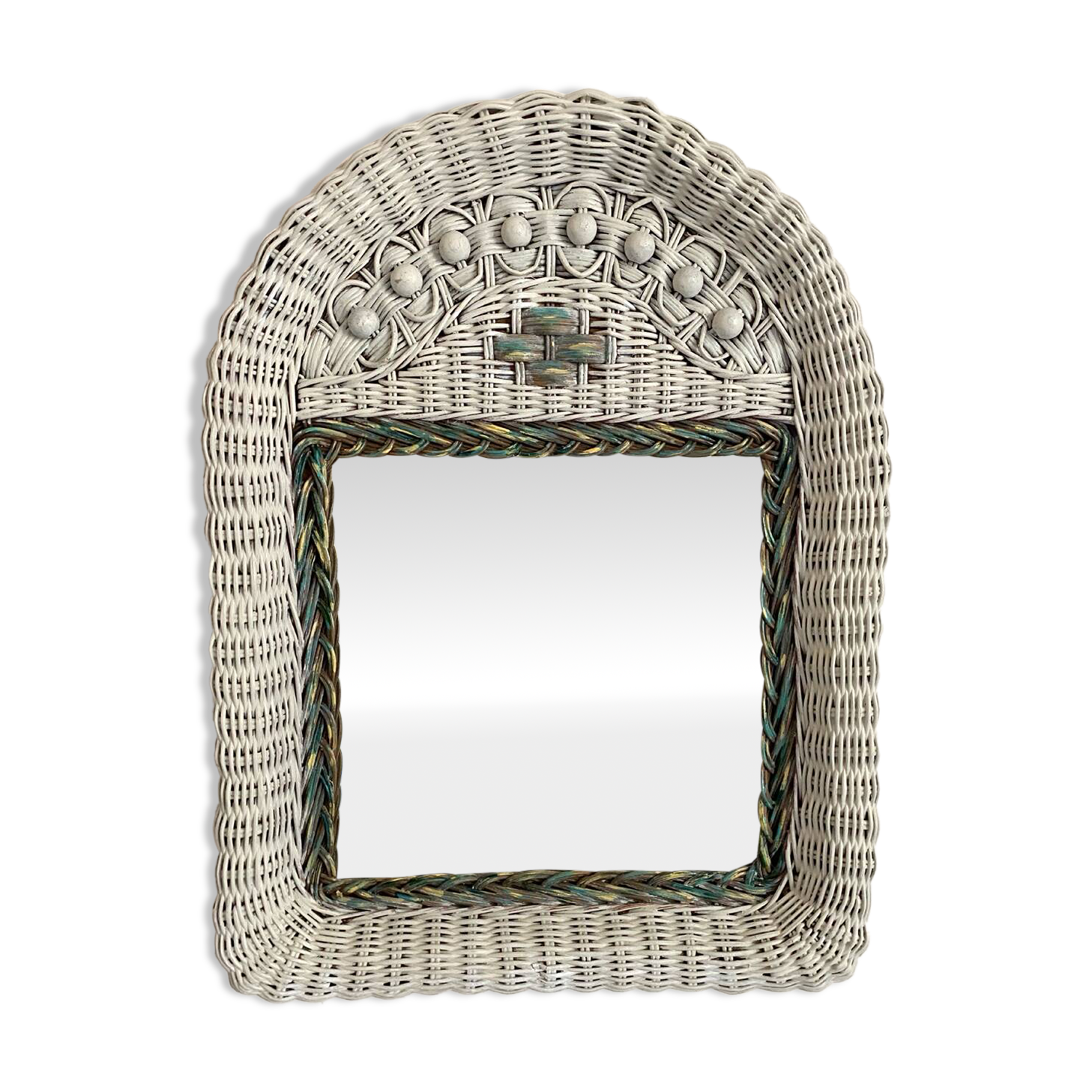 Vintage woven rattan mirror