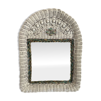Miroir vintage en rotin tressé