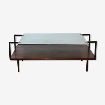 Modernist coffee table in glass and rosewood 1950