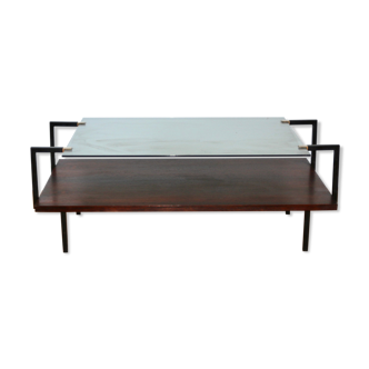 Modernist coffee table in glass and rosewood 1950