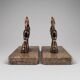 Art Deco bookends in patinated metal – animal pair – marble bases
