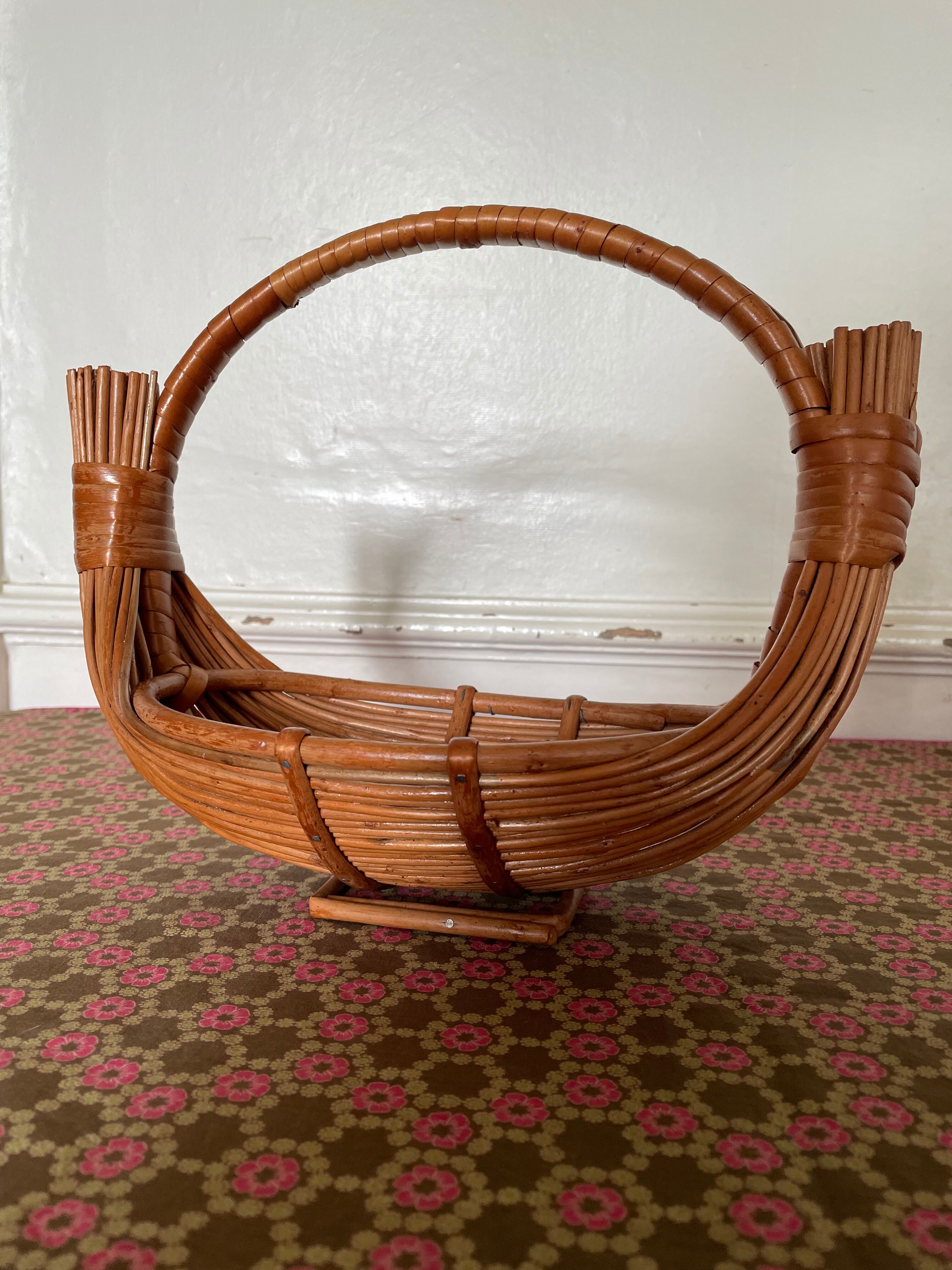 Woven wicker fruit basket 1960