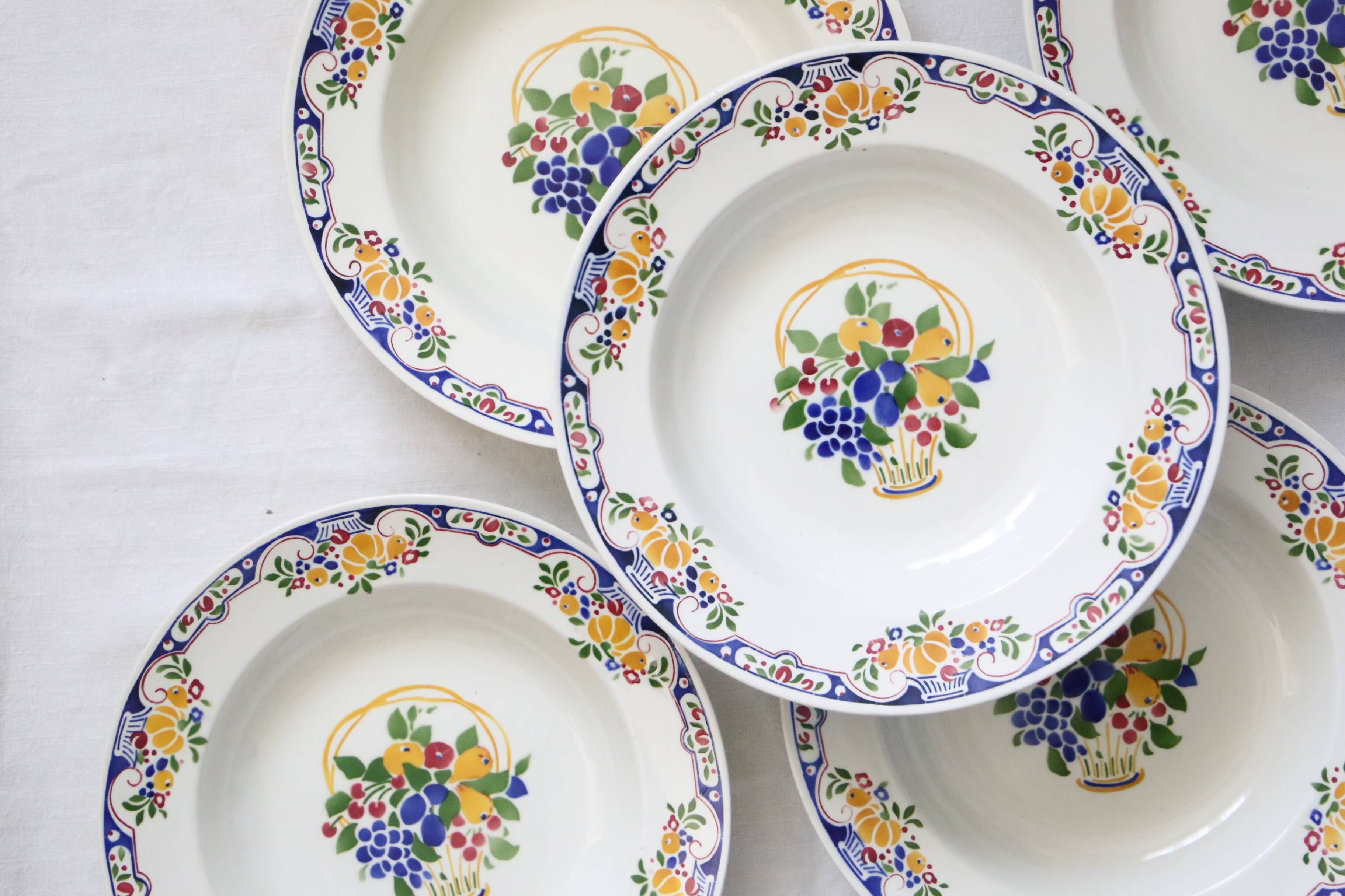 Set of 5 Boch soup plates, Fructidor service, vintage