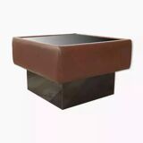 Black leather and glass coffee table