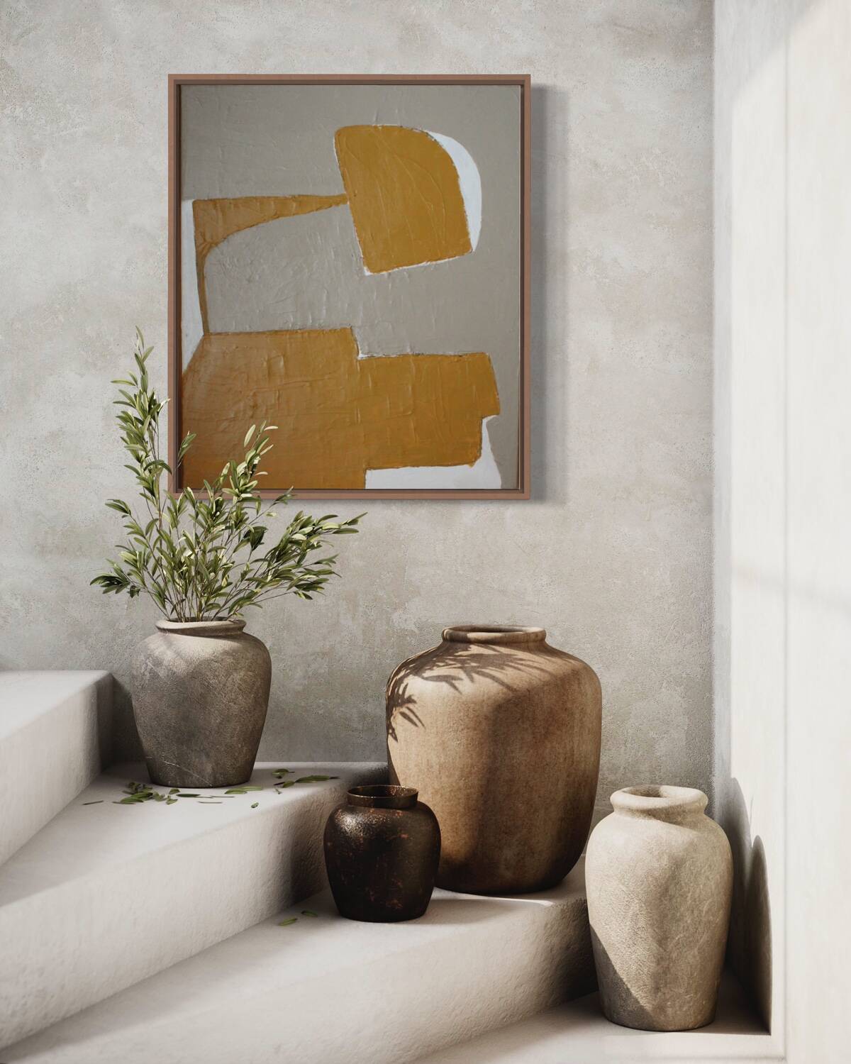 Ocher-taupe relief acrylic paint