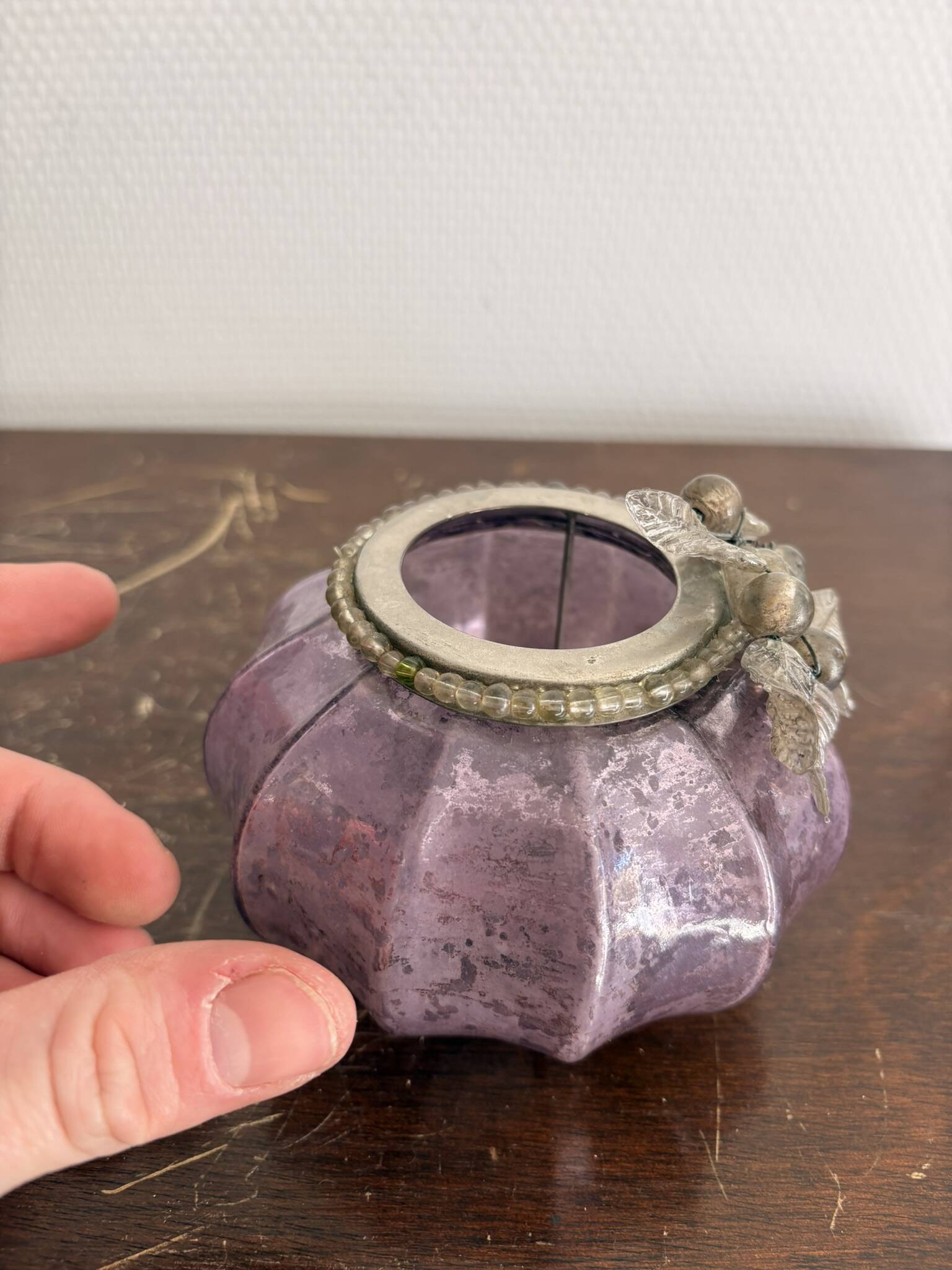 Mercurised Glass Purple Pumpkin Lantern Shabby Chic Romantic