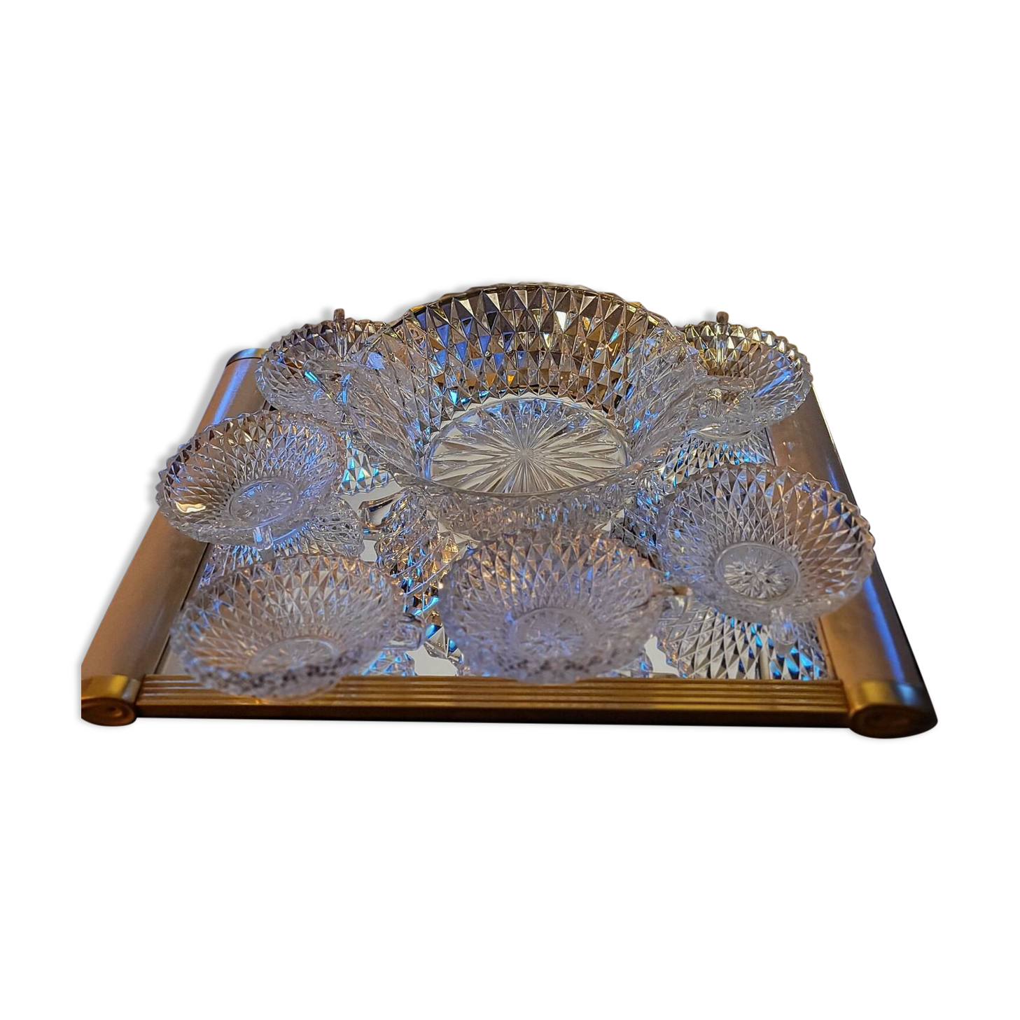Cut Glass Dessert/Punch Bowls - Diamond Style