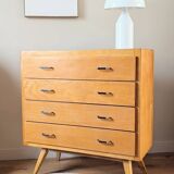 Vintage chest of drawers with tapered legs from the 1960s.