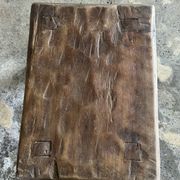 Small stool, rectangular solid teak side table with curved legs.