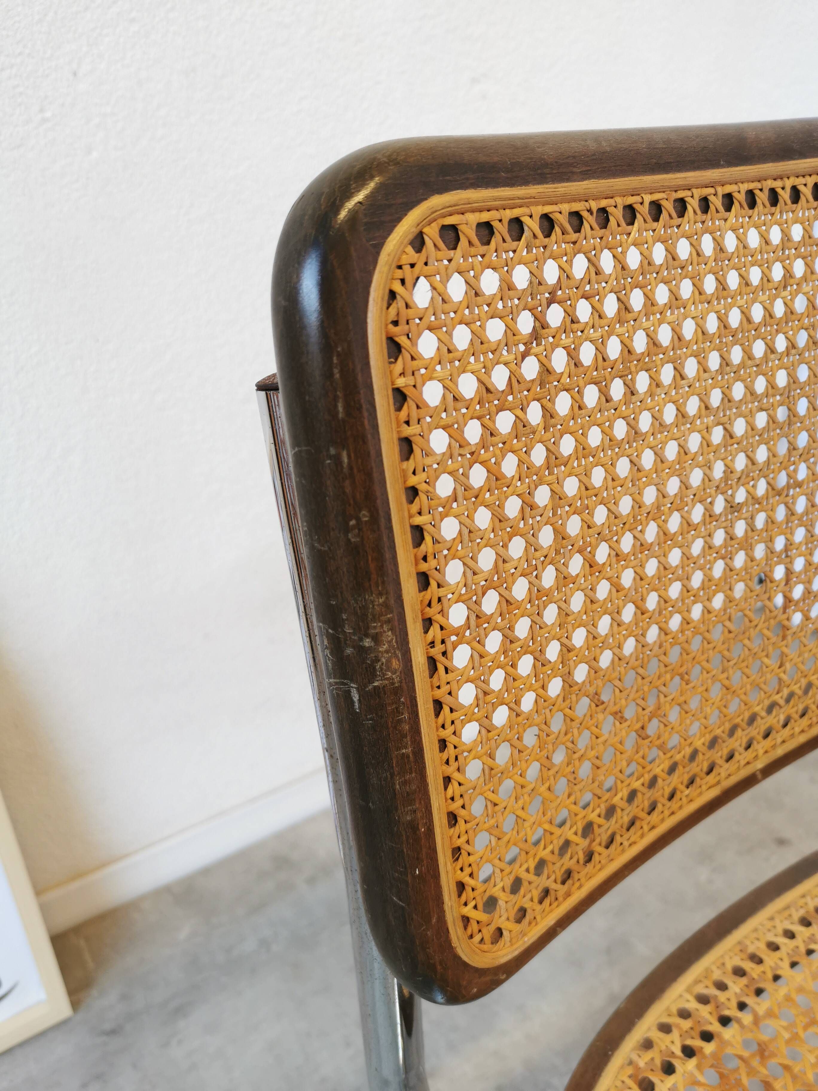 Set of 2 Vintage Cesca Cane Chair: 1970s Italian Mid-Century Modern Dining