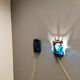 Wall lamps made of black cast iron and handmade thick pressed blue glass