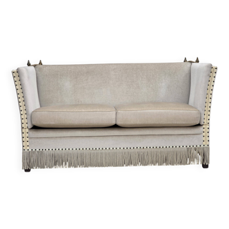 1970s, Danish 2-seater drop arm "Spanish" sofa, furniture velour.