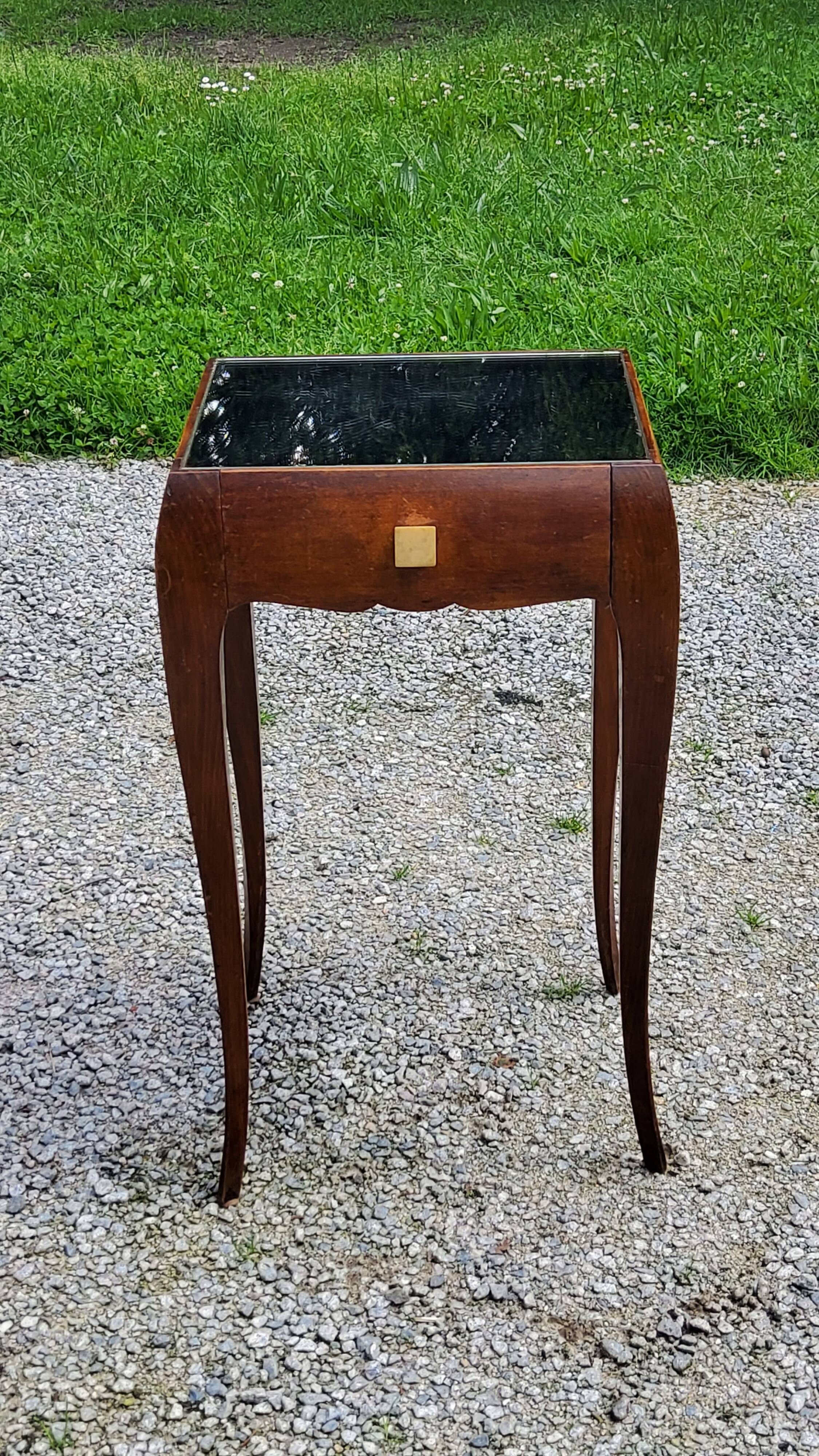 Vintage side table from the 30s/50s in beech and mirror top