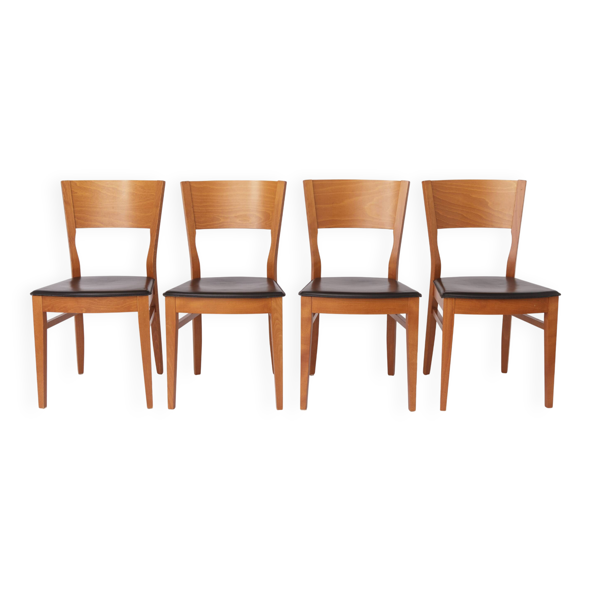 Set of 4 Italian Chairs by DAL1923, 1980s, Elm Wood, Black Faux Leather