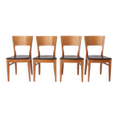 Ensemble de 4 chaises italiennes par DAL1923, années 1980, bois d'orme, simili cuir noir.