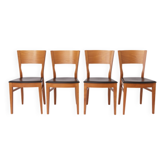 Set of 4 Italian Chairs by DAL1923, 1980s, Elm Wood, Black Faux Leather
