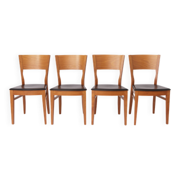 Set of 4 Italian Chairs by DAL1923, 1980s, Elm Wood, Black Faux Leather