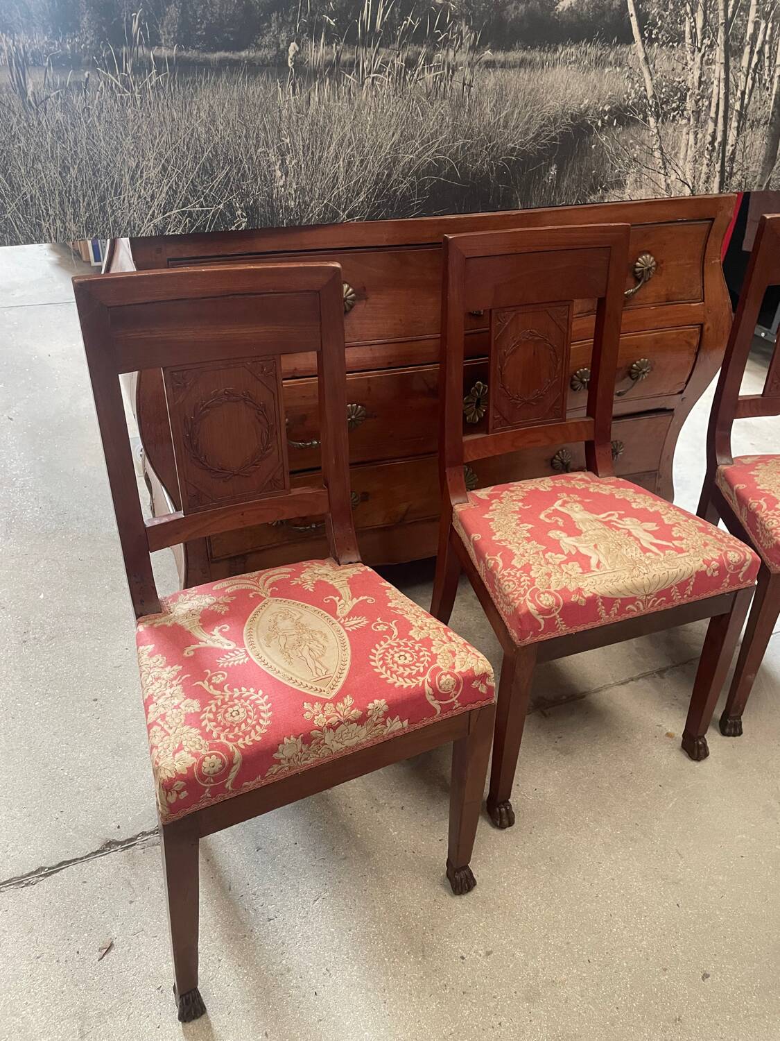 set of three antique Empire-style chairs.