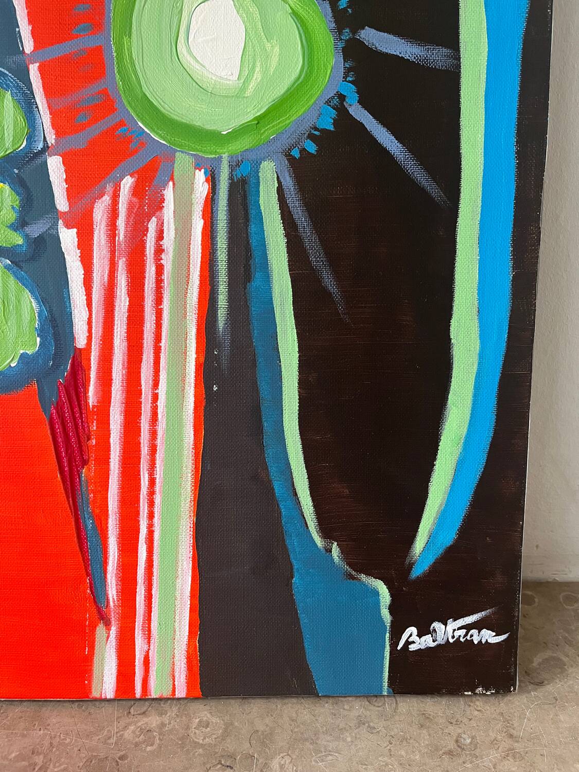 “Green or white, the sun?” Oil on canvas, signed Baltran
