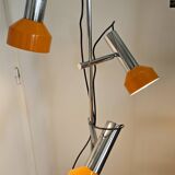 Vintage 1970s floor lamp with 3 spots, chrome and orange.