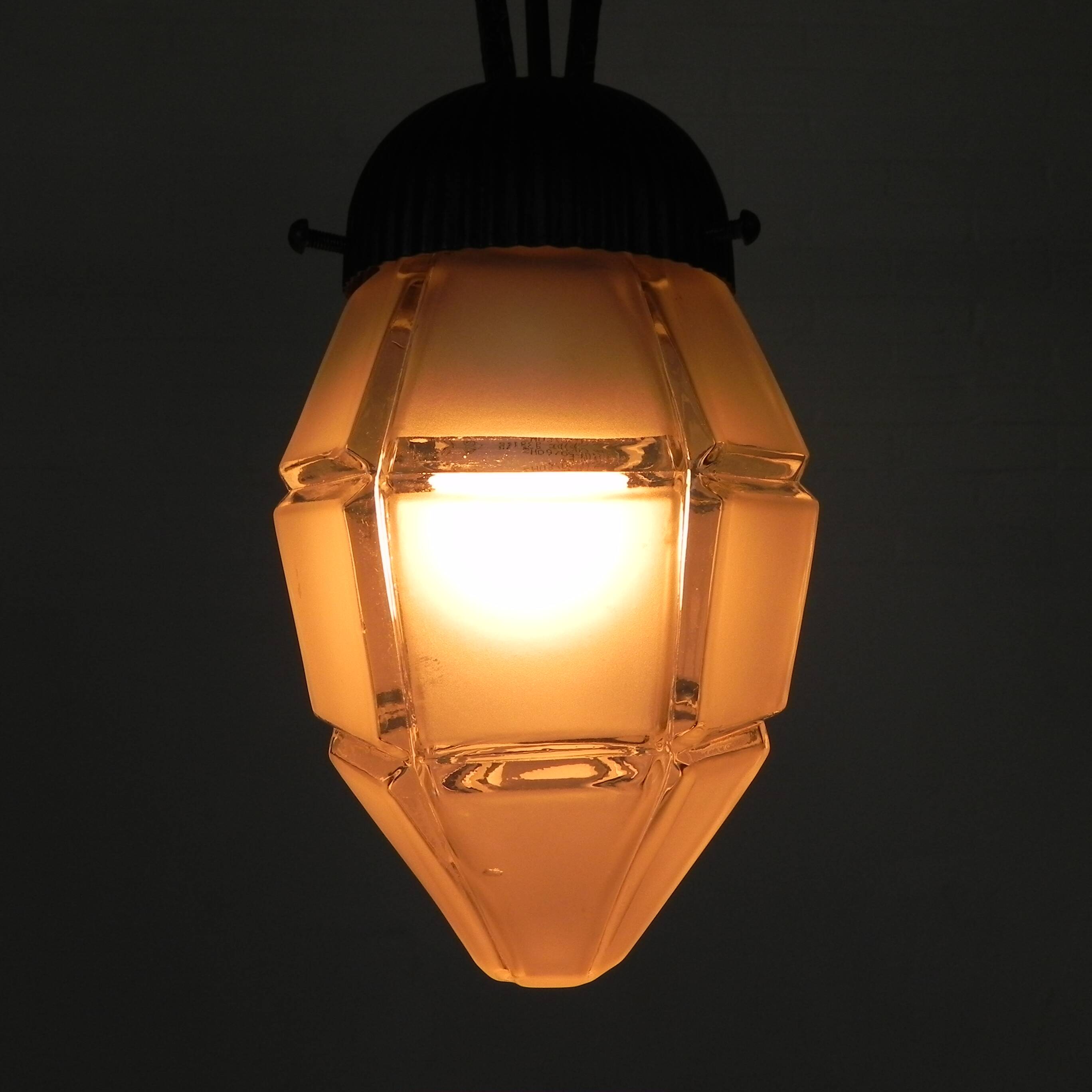 Art Deco pendant lamp with hexagonal glass shade, 1930s