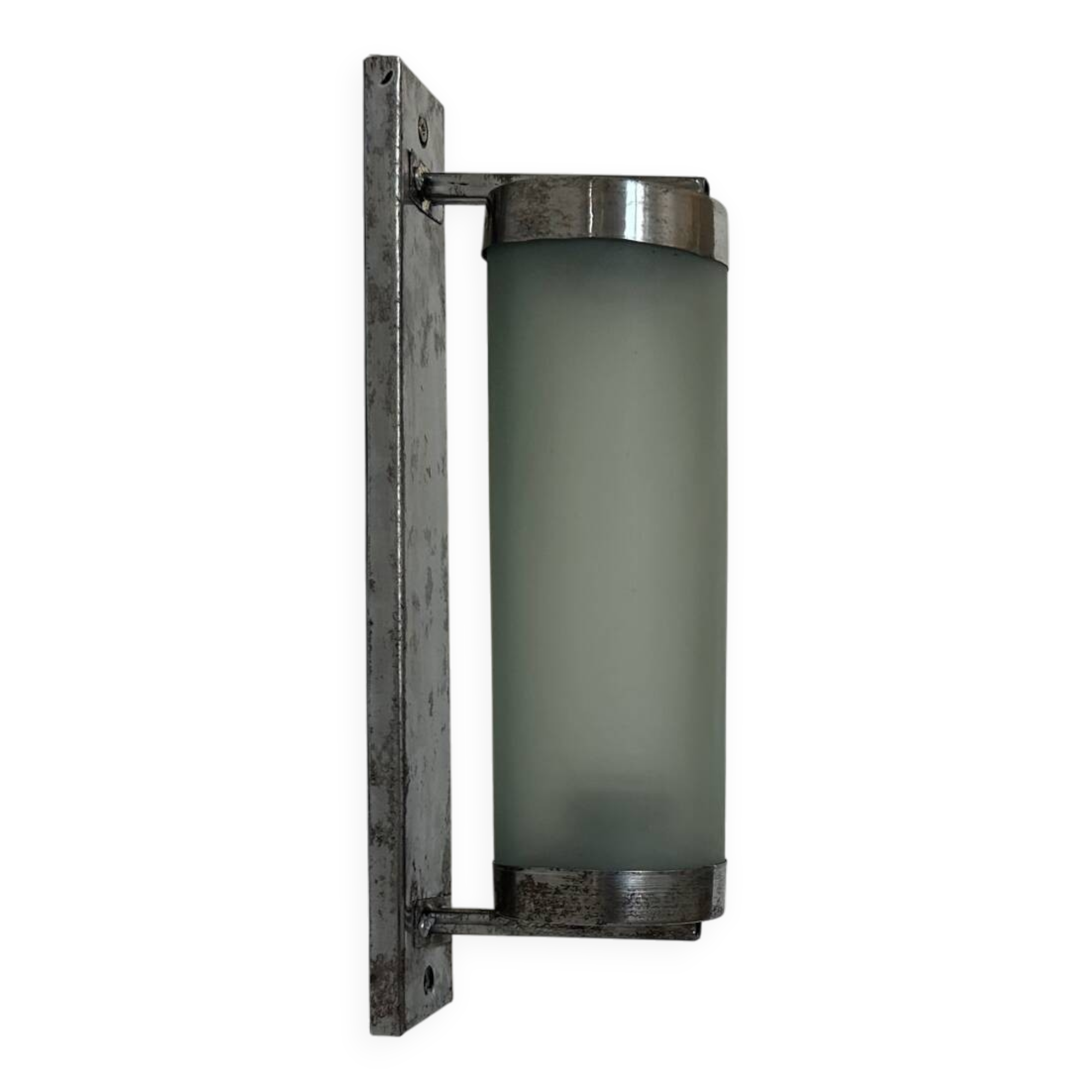 Vintage tubular wall lamp, chrome and sandblasted glass, France 1940