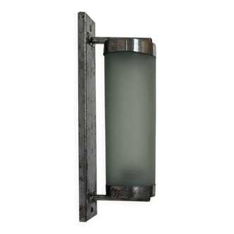 Vintage tubular wall lamp, chrome and sandblasted glass, France 1940