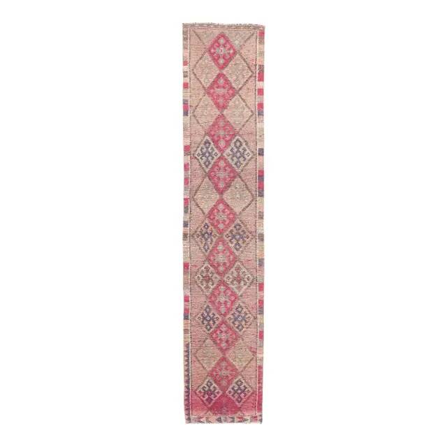 Pink Beige-Blush Vintage Turkish Hand-Knotted Runner 72x365