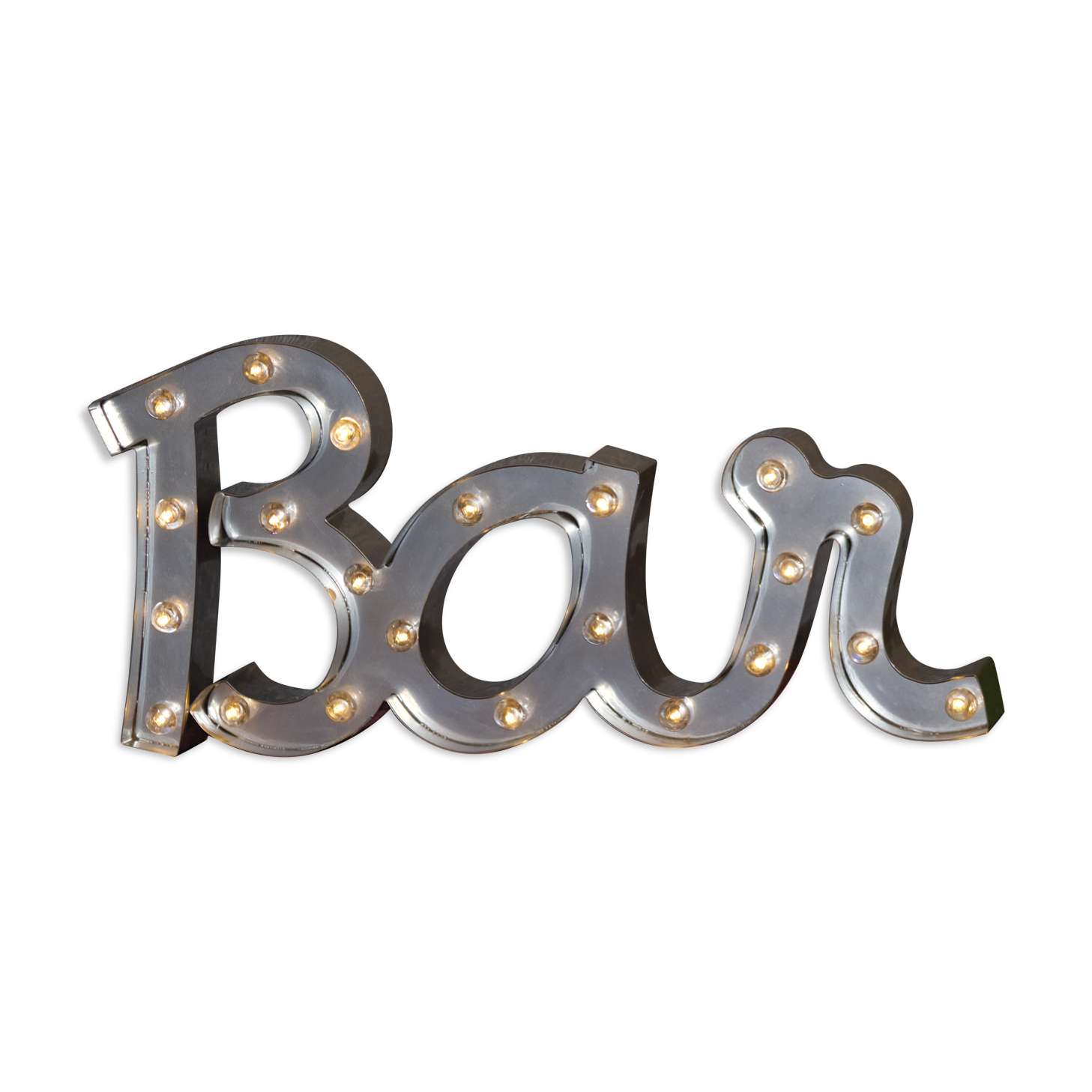 Ancient Light Sign in aluminium lettering forming the word "BAR"