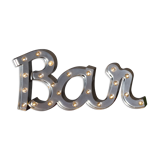 Enseigne lumineuse en lettrage aluminium formant le mot "bar"