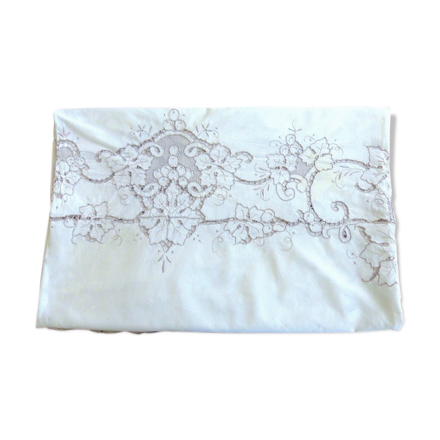 Old rectangular tablecloth hand embroidered