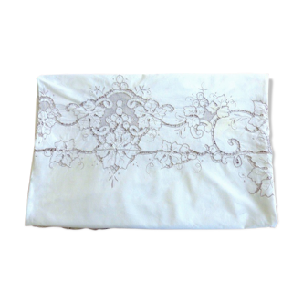 Old rectangular tablecloth hand embroidered