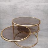 Table basse laiton 3 niveaux pivotants des années 1970 style de Milo Baughman Italie