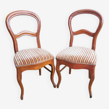 Old pair of Louis Philippe wooden chairs + vintage striped fabric seat