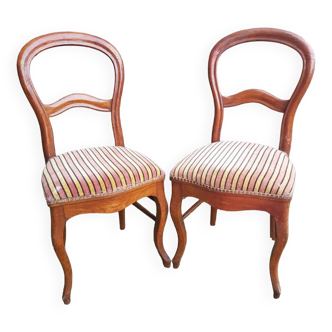 Ancienne paire de chaises louis philippe bois + assise tissu rayé vintage