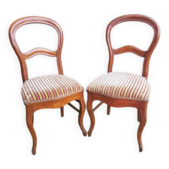 Old pair of louis philippe chairs wood + vintage striped fabric seat