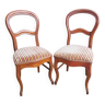 Ancienne paire de chaises louis philippe bois + assise tissu rayé vintage