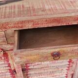 Wooden sideboard with red highlights