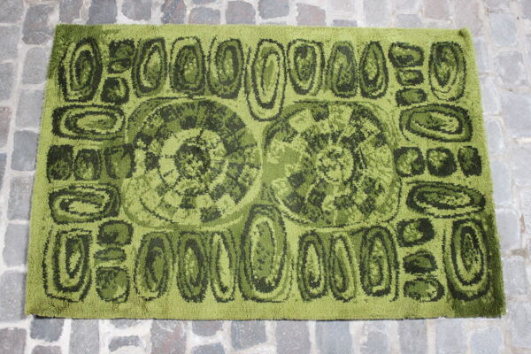 tapis en laine verte de l’ère spatiale par B.I.C tapis Kortijk, Belgique années 1970