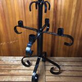 Ancien chandelier 5 feux bougeoirs fer forge noir vintage #a577
