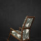 Mid-century modern Danish rocking chair in wood and fabric with Monstera leaf pattern, 1960s.