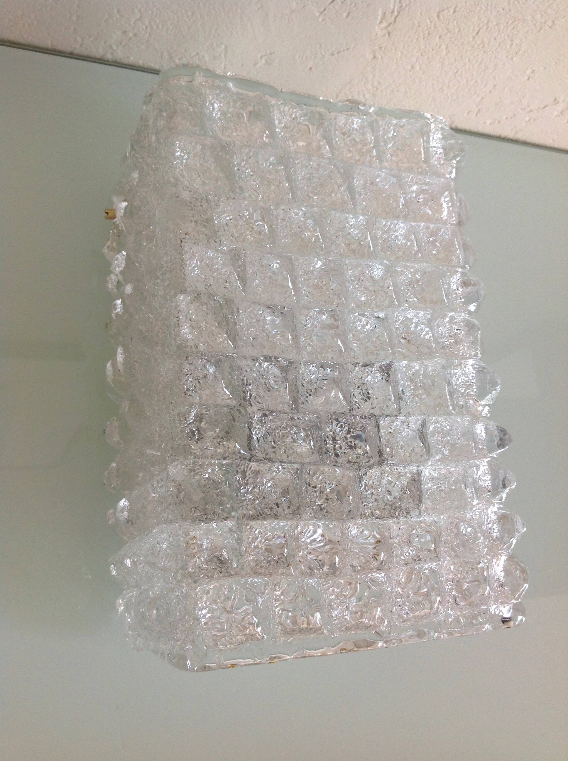 Wall lamp in ice glass and diamond tips / vintage 60s-70s
