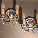 Pair of two-armed silver-plated bronze wall lights from Maison Charles, 1960.