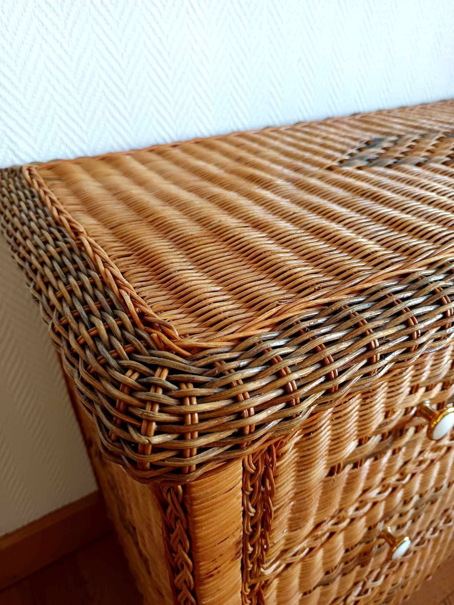 Commode en rotin vintage 1970