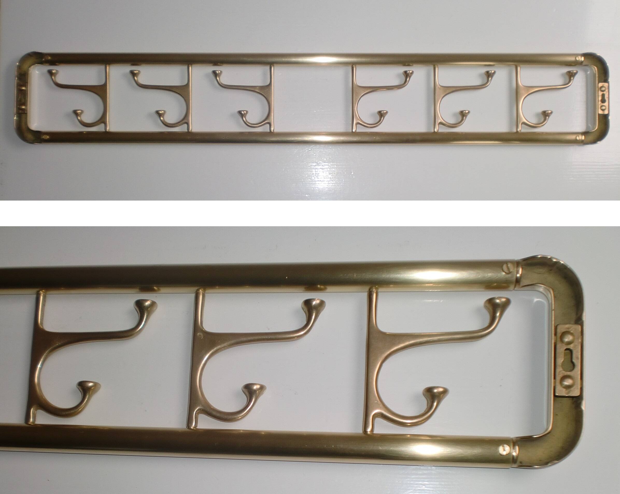 86cm art-deco brass coat rack with 6 folding hooks, austria, 1930s
