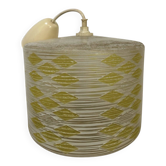 Suspension vintage années 60 70 verre décor géométrique jaune design p