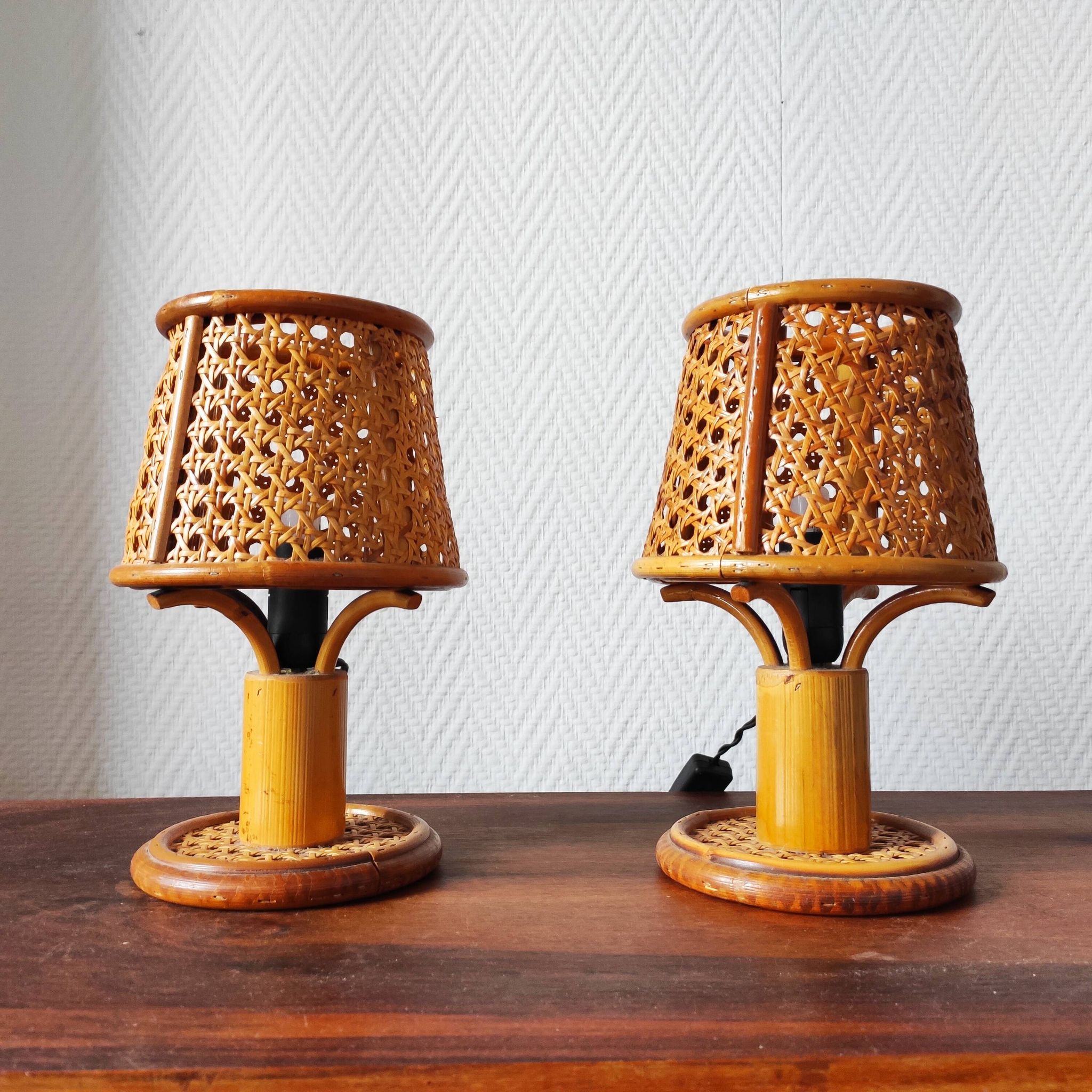 Paire de lampes vintage en rotin