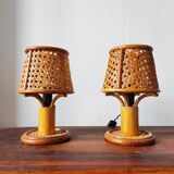 Pair of vintage rattan lamps