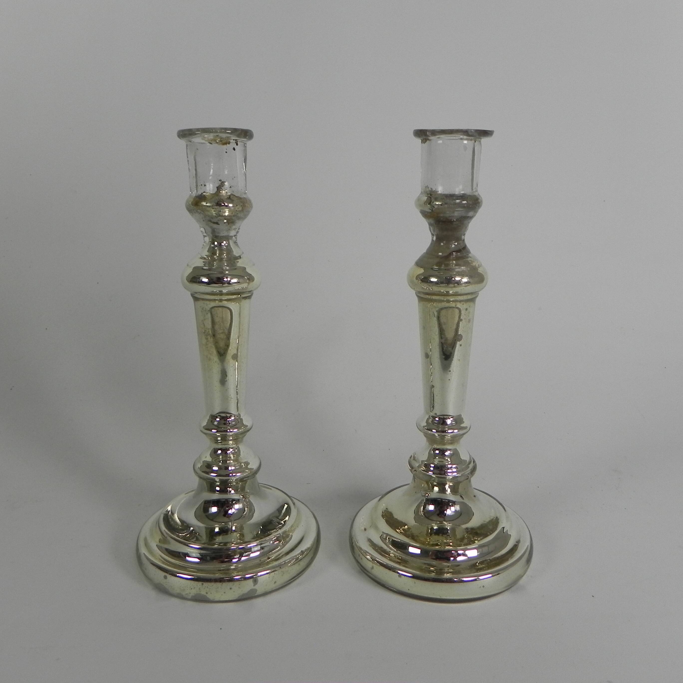 Set of 2 mercury candlesticks, circa 1900 (poor man's silver)