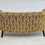 Canapé danois 2 places "banana", état d'origine, tissu d'ameublement run/beige, bois de hêtre, années 1960,
